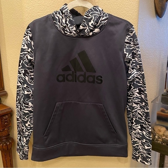 ADIDAS Boys Gray Camo Print Hoodie Sweatshirt Size Large (14/16) - Picture 1 of 7